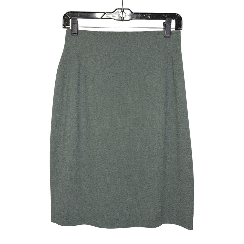 Emanuel Ungaro Sage Green Textured Crepe Pencil Skirt High Waist Size 8/42